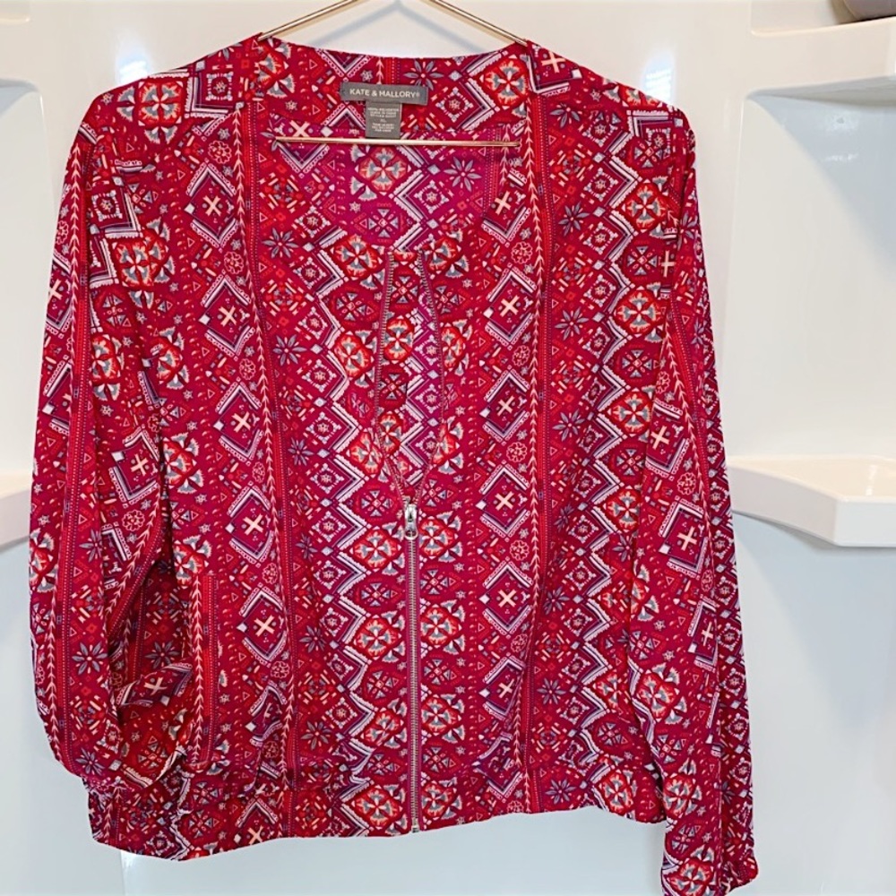 Kate & Mallory Printed Zip Front Bomber